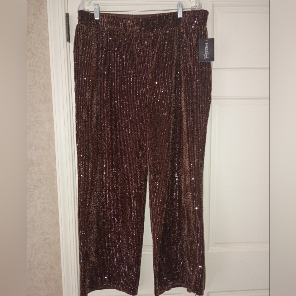 NWT.   Messini sequin pants chocolate   Brown Pants.Size PXl - Picture 2 of 5
